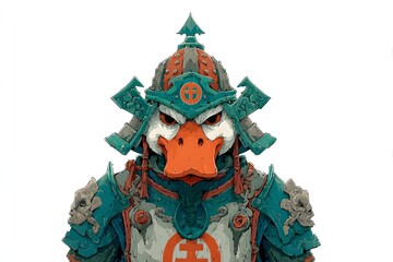 Fantasy Warrior Costume with Ornate Armor and Mask in Bright Colors