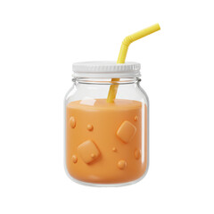 A refreshing beverage with ice cubes and a straw in a glass jar perfect for a hot day.