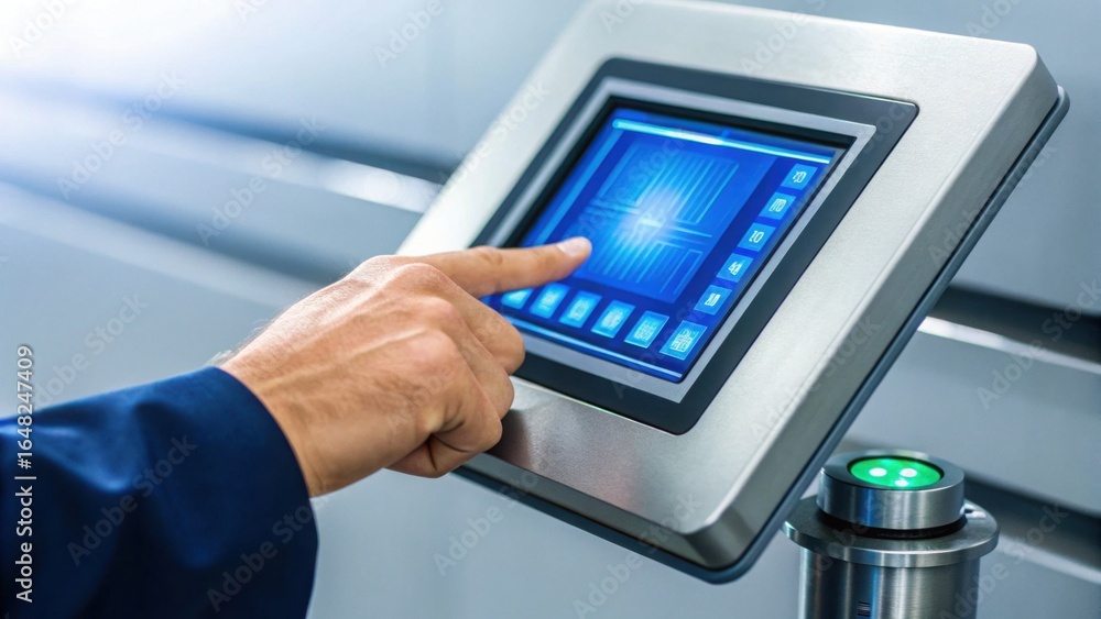 Poster hand using touchscreen device for control in modern interface