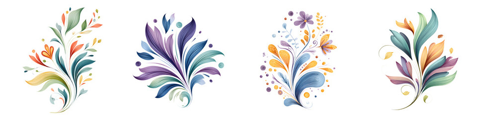Watercolor Floral Design Elements Collection on White
