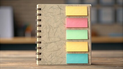 Colorful Sticky Notes on Open Notebook with Simple Design Elements