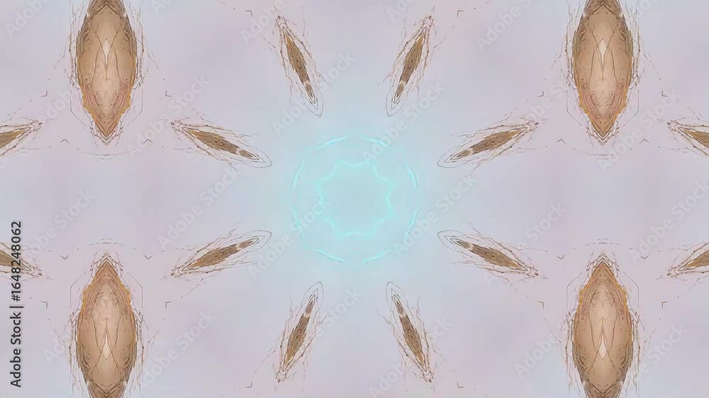 Poster mesmerizing abstract motion graphics with a central glowing blue geometric shape and repeating organ