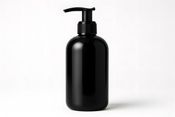 Large Glossy Black Plastic Pump Bottle Mockup &ndash; 500ml Elegant Container with Matching Black Dispenser Cap for Cosmetic, Lotion, and Skincare Packaging