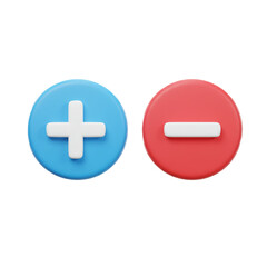 Obraz premium Simple rendered plus and minus symbols in vibrant colors represent positive and negative concepts for design.