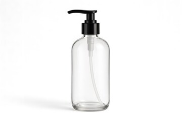 Large Luxury Clear Glass Pump Bottle Mockup – 500ml Elegant Transparent Container with Black Dispenser Cap for Premium Cosmetic, Lotion, and Skincare Packaging