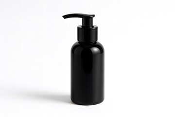 Small Glossy Black Plastic Pump Bottle Mockup &ndash; 250ml Elegant Container with Matching Black Dispenser Cap for Cosmetic and Skincare Product Branding