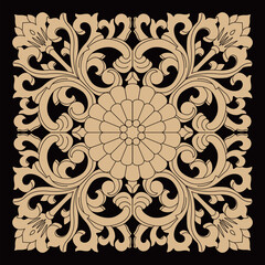 An elegant symmetrical floral scroll pattern showcases classic ornamental design.