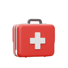 Obraz premium A bright red first aid kit with a prominent white cross symbolizes readiness for health emergencies and essential care.