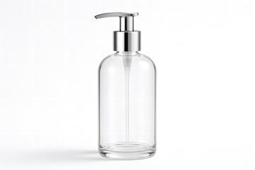 Large Luxury Clear Glass Pump Bottle Mockup – 500ml Transparent Container with Silver Dispenser Cap for Premium Cosmetic and Skincare Branding