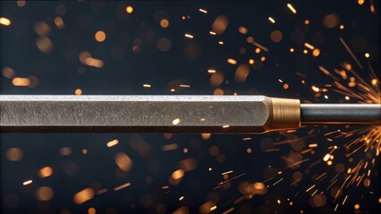 High-Detail Metal Tool Edge with Smoothing Sparks and Glare Effects