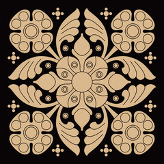Ornate symmetrical floral design pattern displays intricate decorative plant motifs.