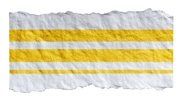 Ripped paper banner with three horizontal yellow stripes on a white background