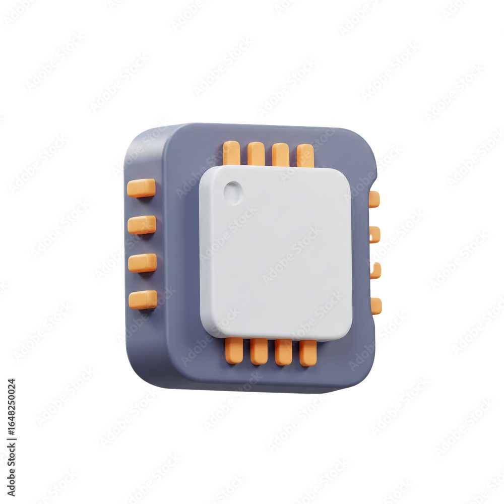 Poster a stylized electronic component rendered in a minimalist style suggesting modern technology and digi