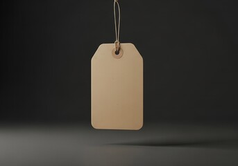 Blank kraft paper tag hanging against a dark background