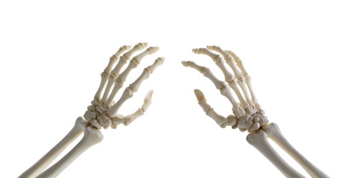 Skeletal human hands isolated on transparent background perfect for halloween spooky decoration mockup design. 