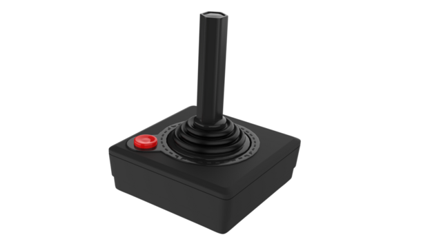 Black joystick arcade play game old classic retro isolated in transparent background