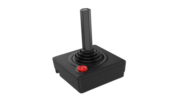 Black joystick arcade play game old classic retro isolated in transparent background