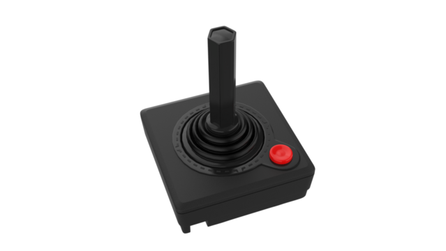 Black joystick arcade play game old classic retro isolated in transparent background