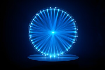 A brilliant blue glowing sphere shines brightly against a starry abstract background