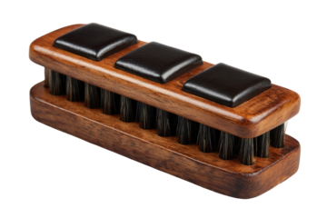 Wooden shoe brush with leather accents