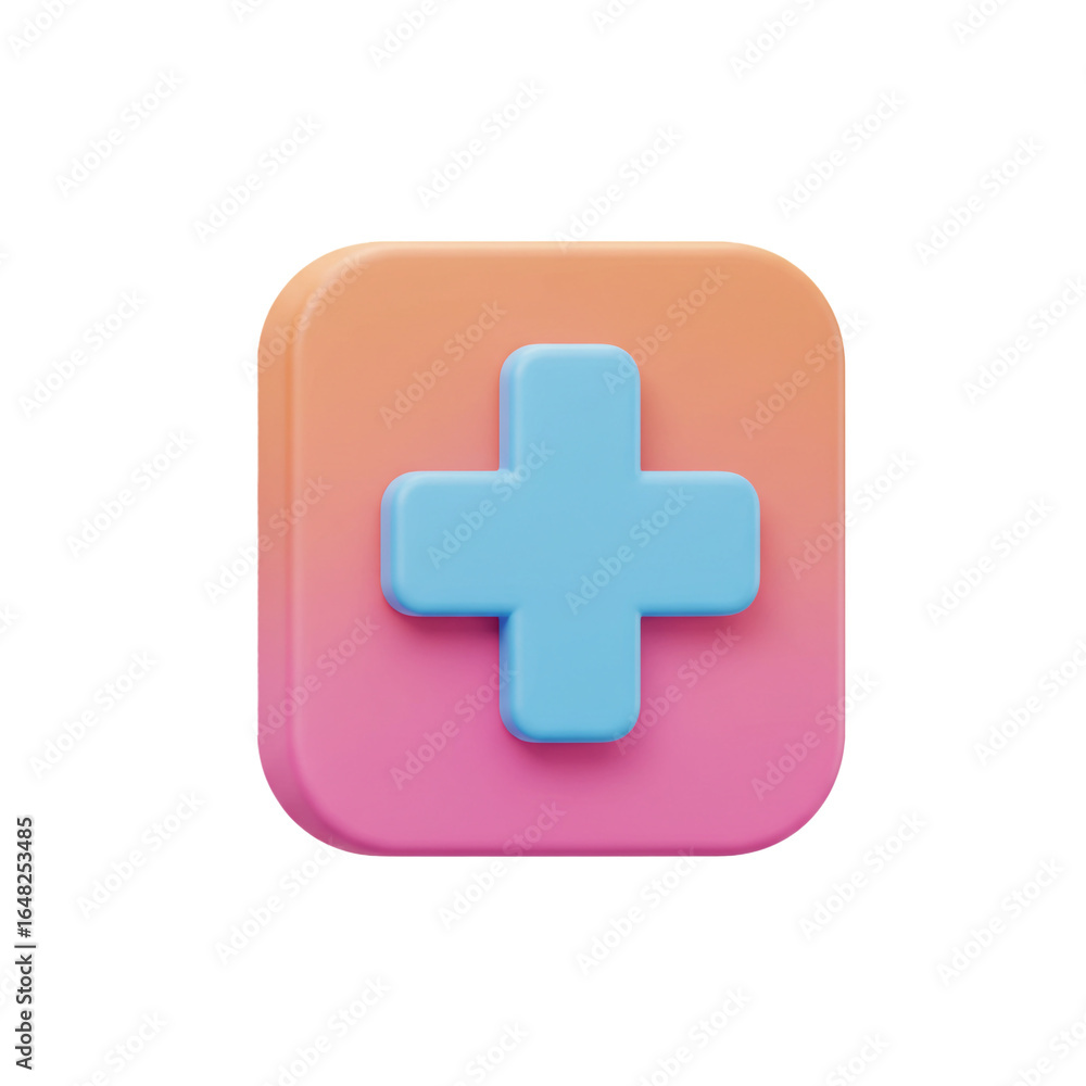 Aufkleber a soft gradient square with rounded edges holds a light blue plus sign representing addition or medi
