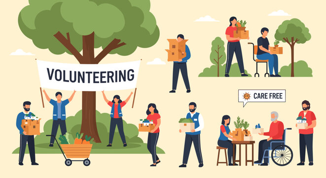 Community volunteers offering support and kindness to those in need through generous acts of service