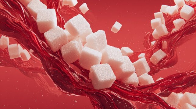 Exploring sugar crystals in blood vessels digital art abstract environment close-up visualization
