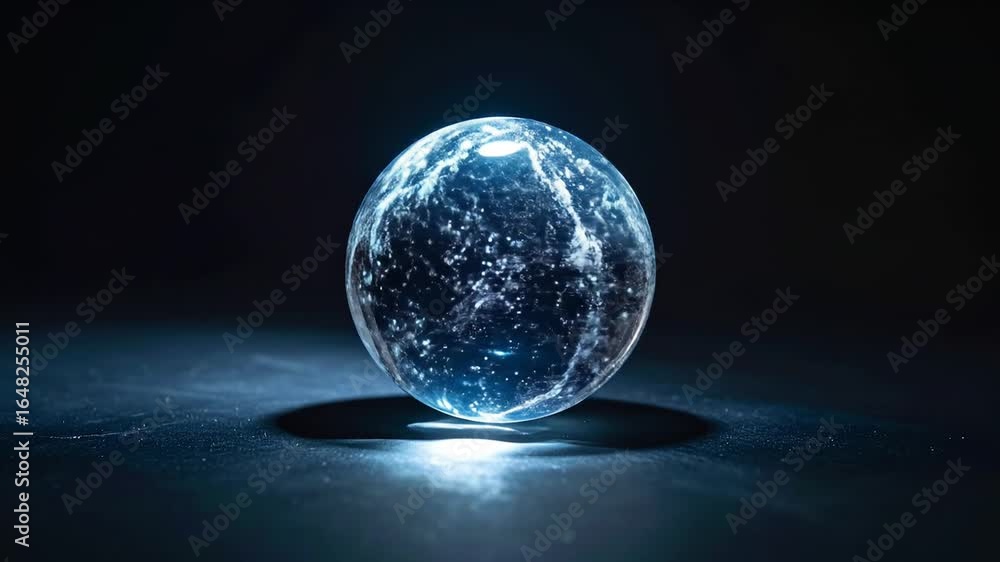 Aufkleber glowing crystal orb shines against dark backdrop in studio setting with abstract geometric spherical