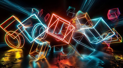 Stunning neon geometric shapes create a dynamic abstract background for vibrant modern designs and presentations