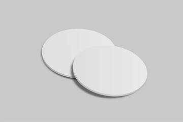 3D vector mockup of round blank beer coasters, isolated on background. Empty coaster lying for branding, pub, bar, restaurant, cafe, drinkware, bottle, can, cup holder and promotional product design