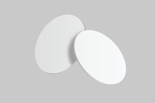 3D vector mockup of round blank beer coasters, isolated on background. Empty coaster lying for branding, pub, bar, restaurant, cafe, drinkware, bottle, can, cup holder and promotional product design