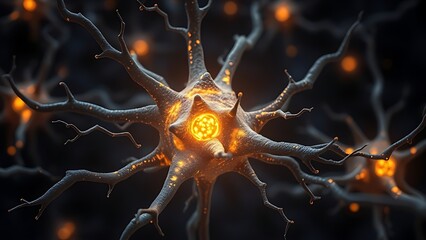Microscopic glowing neuron receptors shaped like celestial gates clearing amyloid plaques.