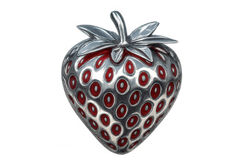 Metallic strawberry rendered with vibrant red highlights, gleaming against transparent backdrop, delivering futuristic design aesthetic