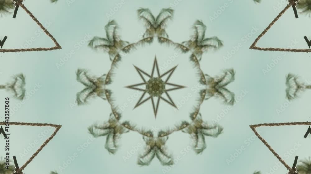 Poster kaleidoscopic view of palm fronds and rope forms a mesmerizing abstract pattern