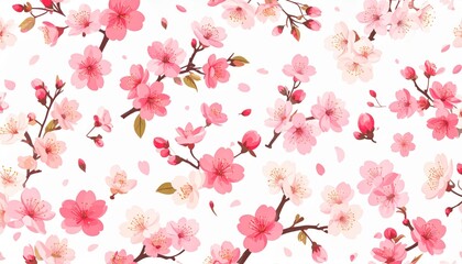 Fototapeta premium Delicate Pink Cherry Blossom Seamless Pattern Japanese pattern