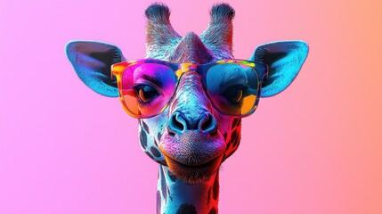 Colorful giraffe wearing glasses gradient background