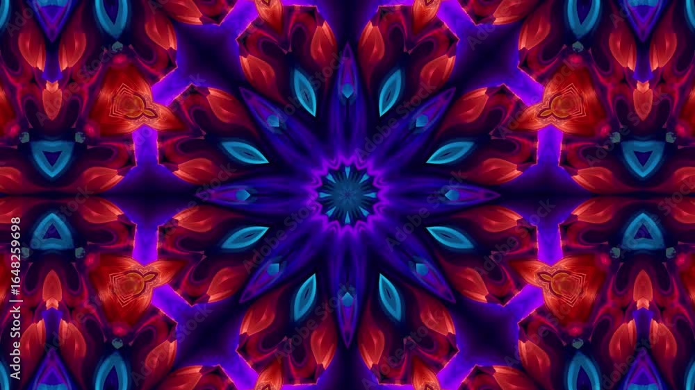 Poster hypnotic abstract pattern pulses with vibrant neon blues and fiery oranges, creating a dynamic visua