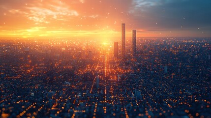 Sunrise over dense cityscape