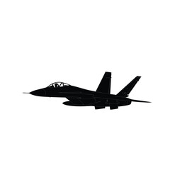 Black silhouette of a fighter jet in flight airplane