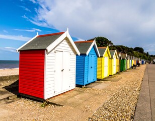 Naklejka premium Colorful beach huts line the shore