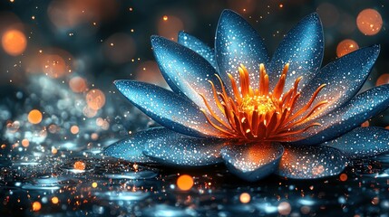 Glowing blue lotus flower