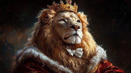 Regal lion wearing golden crown