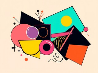 abstract pop art pastel neon illustration of abstract set of various shapes and doodle objects in modern style geometric composition of various shapes