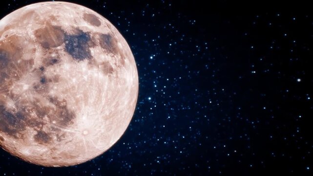 Majestic Full Moon Glows in the Starry Night Sky with Space Background.