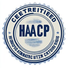 Obraz premium round vintage stamp seal with blue text and border featuring the central acronym haacp and surrounding certification words in a worn distressed style