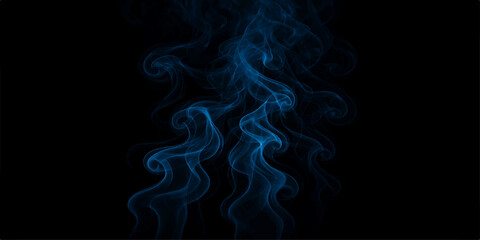 Smoke swirling on black background with flowing shapes and coloured mist effects