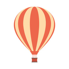 Naklejka premium Vintage hot air balloon illustration vector, striped flat design isolated on white background, perfect for travel, adventure, kids, and decoration projects.