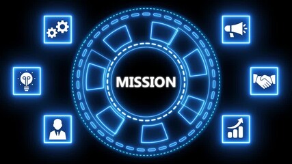 Conceptual animated presentation of mission infographics with business related icons