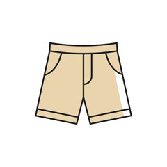 A flat design illustration of beige khaki shorts with pockets, isolated on a white background.