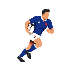 Naklejka premium A focused male athlete demonstrates speed and control while running with the distinctive oval ball during a sporting event.